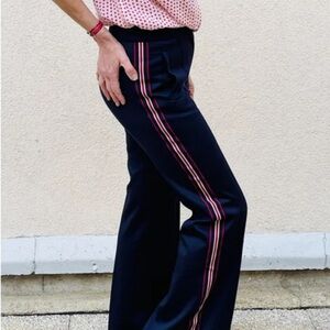 Françoise Paris Navy flared Trousers with red and white stripes